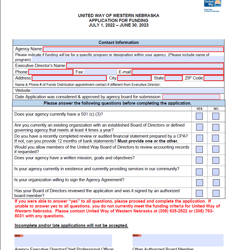 Application for Funding
