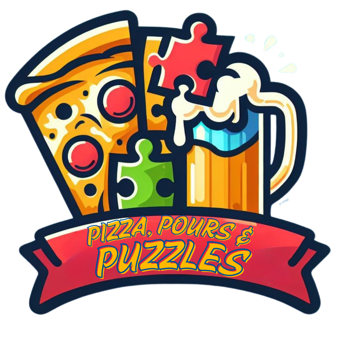 Pizza, Pours & Puzzles Logo